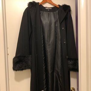 Boot length black coat with hood